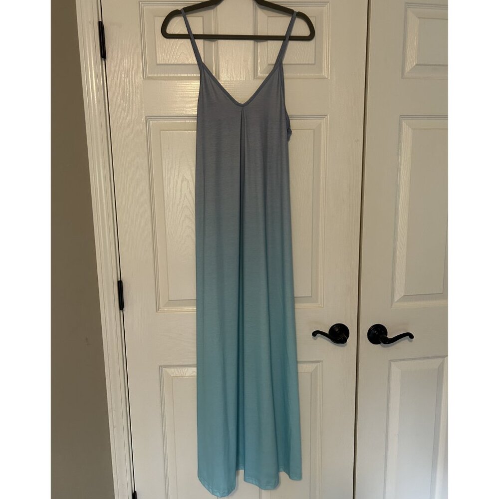 Blue Teal Ombre Maxi Dress Spaghetti Strap Flowy Maxi - Med